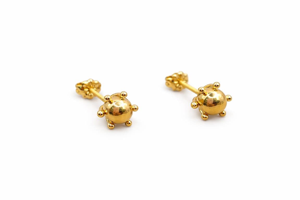 Aros Bolita Pistilo 9mm No6 Oro 18K Atornillados 3.60gr Mujer Hipoalergenicos