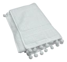 Toalla De Bano Algodon Pompones Toalla Fina Elegante 70x34cm - Blanco