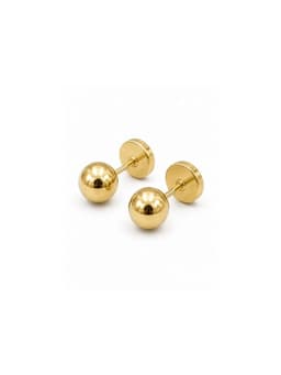 Aros Bolita Abridores 5mm N5 Oro 14K A Presion Bebe Nina Hipoalergenicos