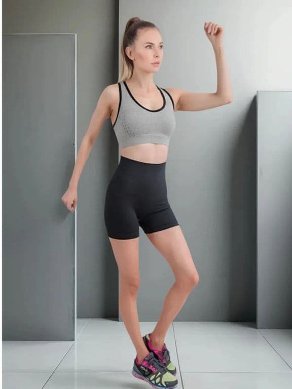 Calza Corta Mujer Control Abdomen Fitness Entrenamiento Gym 516 Gris M/L