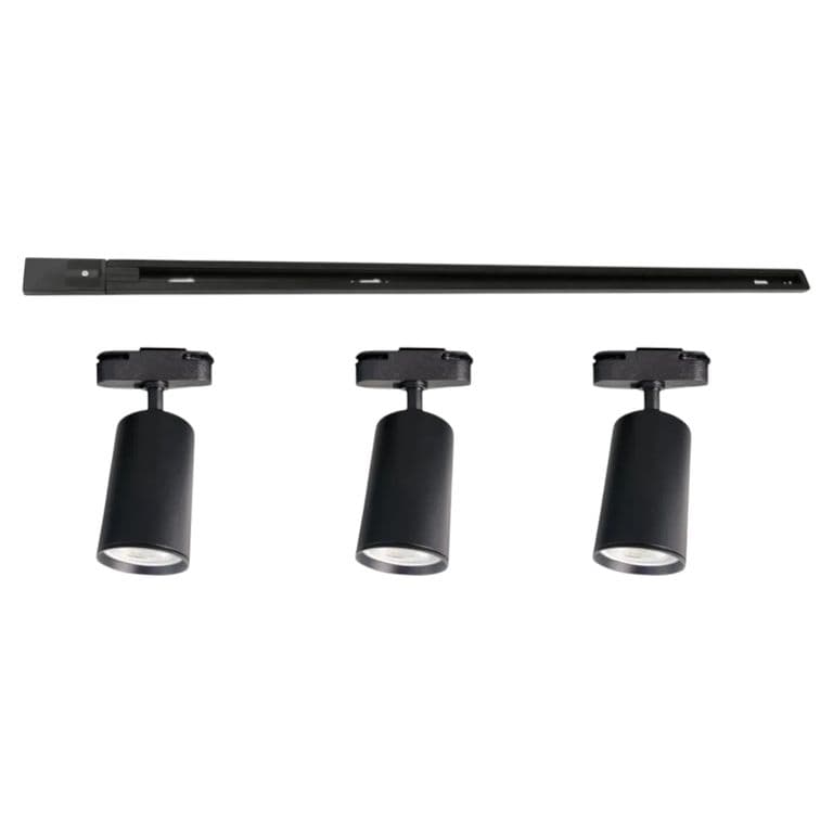 Lampara 3 Focos Cilindros Luz Fria con Riel 1mt Negro
