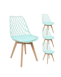 Pack 4 Silla de comedor acolchada Tulip Mesh Verde menta