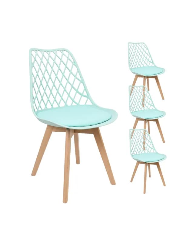 Pack 4 Silla de comedor acolchada Tulip Mesh Verde menta