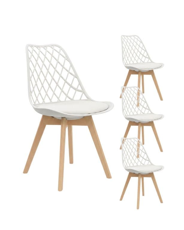 Pack 4 Silla de comedor acolchada Tulip Mesh Blanco