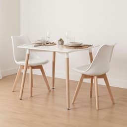 Comedor Mesa Aroa Blanca 80x80 cm + 2 Sillas Tulip Blanca Blanco