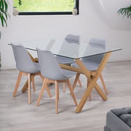 Comedor Moderno Mesa Xinia 140X90 + 4 Sillas Tulip Gris Gris claro