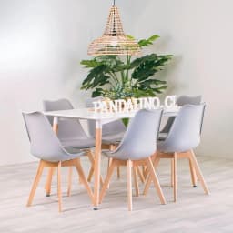 Comedor Mesa Rectangular Brunell 120x80 Blanca + 6 Sillas Tulip Gris Gris claro