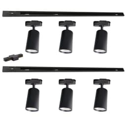 Lampara 6 Focos Cilindros Luz Fria con 2 Riel de 1mt Negro