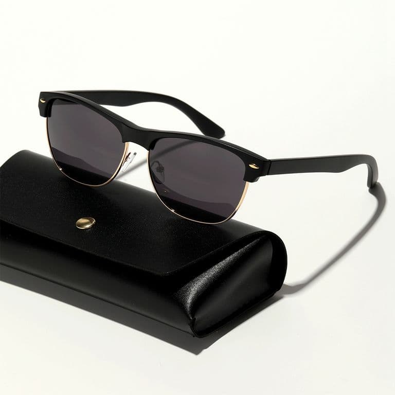 Lentes Gafas de sol clasicas elegantes media montura de metal UV400 retro moda mujer hombre Negro 14