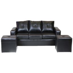 Living Emanuel 3 Cuerpos Y 2 Poufs - Cuero Sintetico Pu Negro
