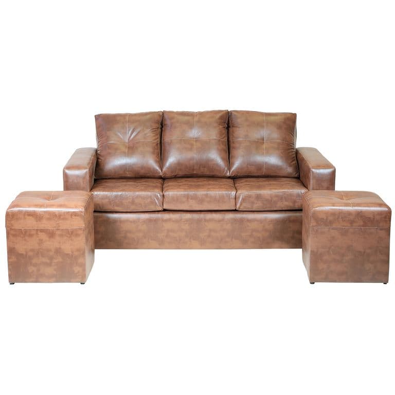 Living Emanuel 3 Cuerpos Y 2 Poufs - Cuero Sintetico Pu Caramelo