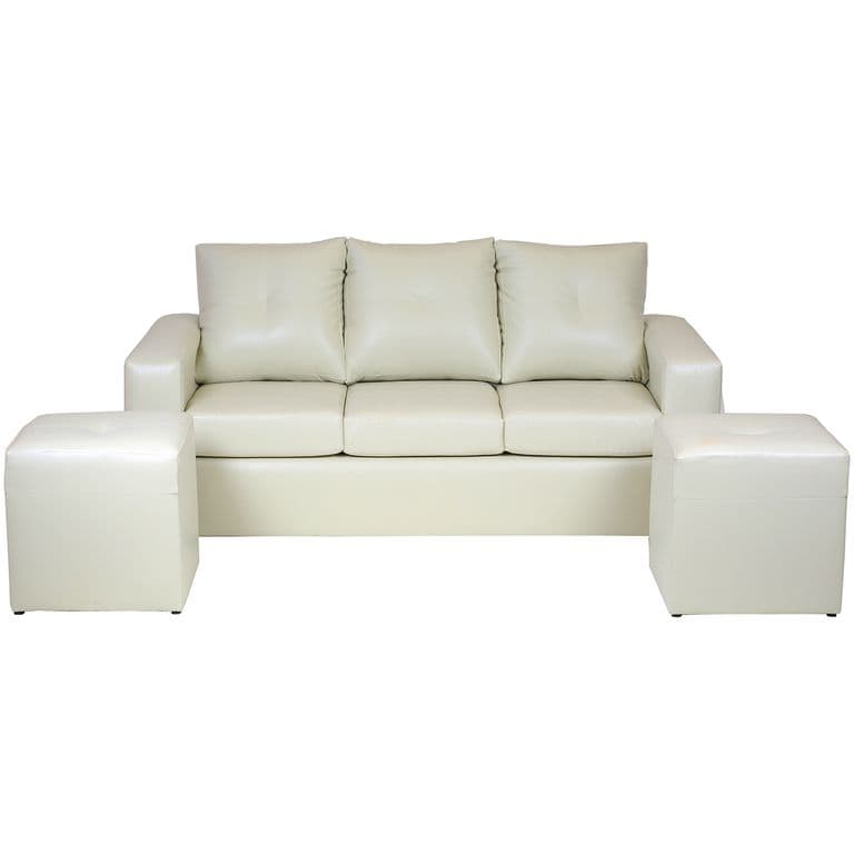 Living Emanuel 3 Cuerpos Y 2 Poufs - Cuero Sintetico Pu Beige