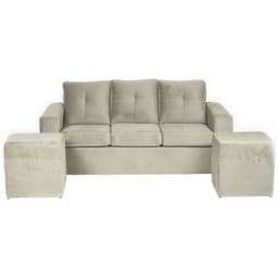 Living Emanuel 3 Cuerpos Y 2 Poufs - Tela Felpa / Beige