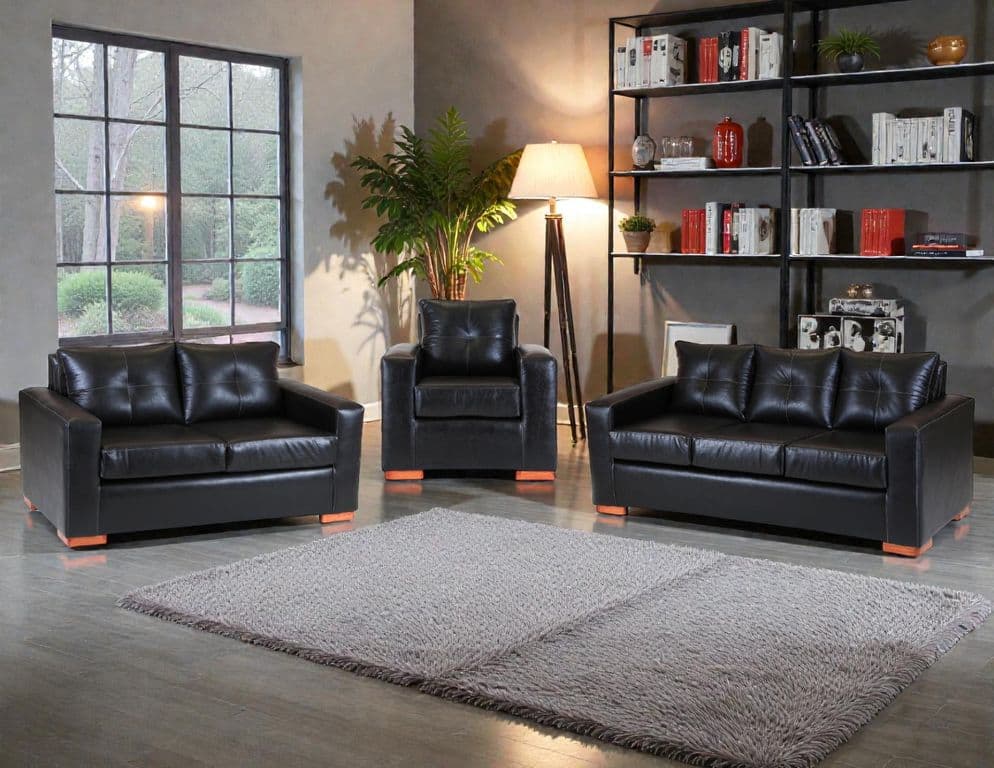 Sofa Israel 321  - Cuero Sintetico Pu Negro