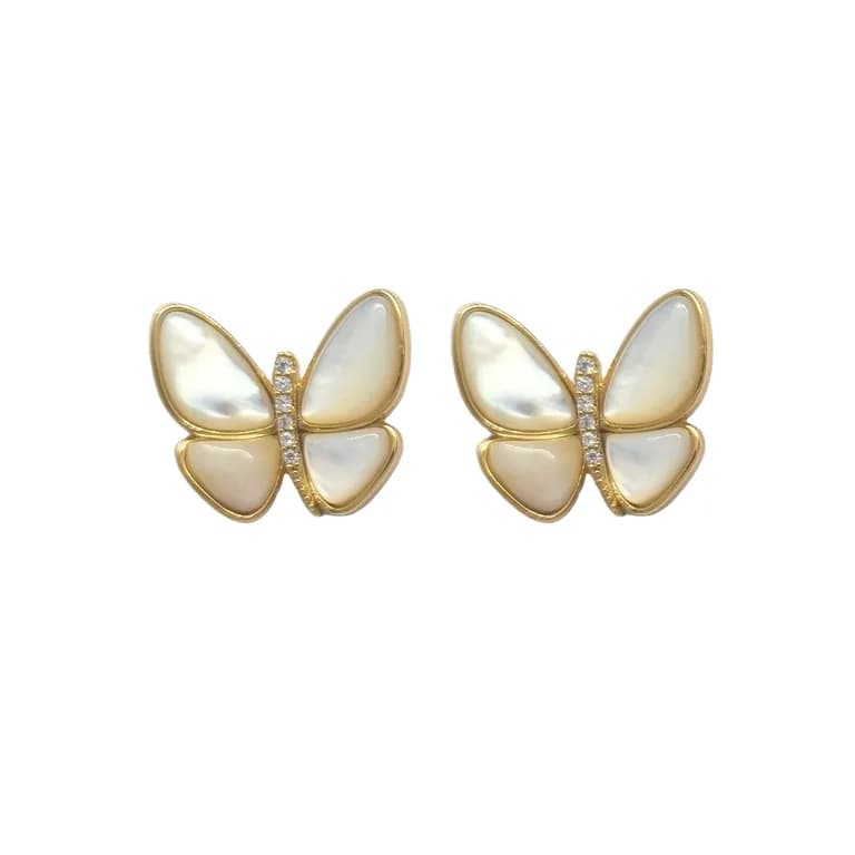 Aros Mariposa Nacar Enchapado en Oro de 18k Dorado ...