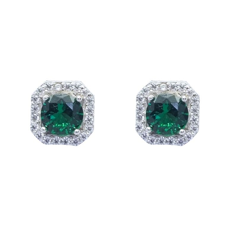 Aros Esmeralda Halo Plata 925 Verde 8