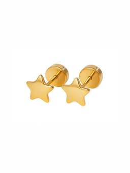 Aros Abridores Estrella Lisa 6mm Oro 18K A Presion Bebe Nina Mujer Segundo Hoyo