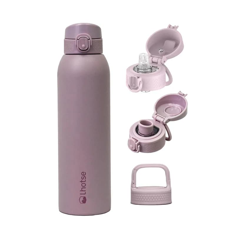 Botella Termica Agua Acero Inox 3 Tapas HydroCore 1Lt - Rosa