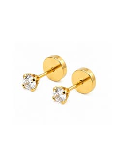 Aros Abridores Chispas 3mm No3 Oro 18K Circon Blanco A Presion Bebe Nina Segundo Hoyo