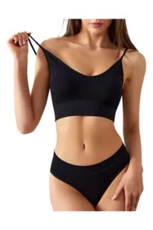 Lenceria Conjunto Ropa Interior Sosten + Calzon. Dos Piezas 666 Negro TALLA UNICA