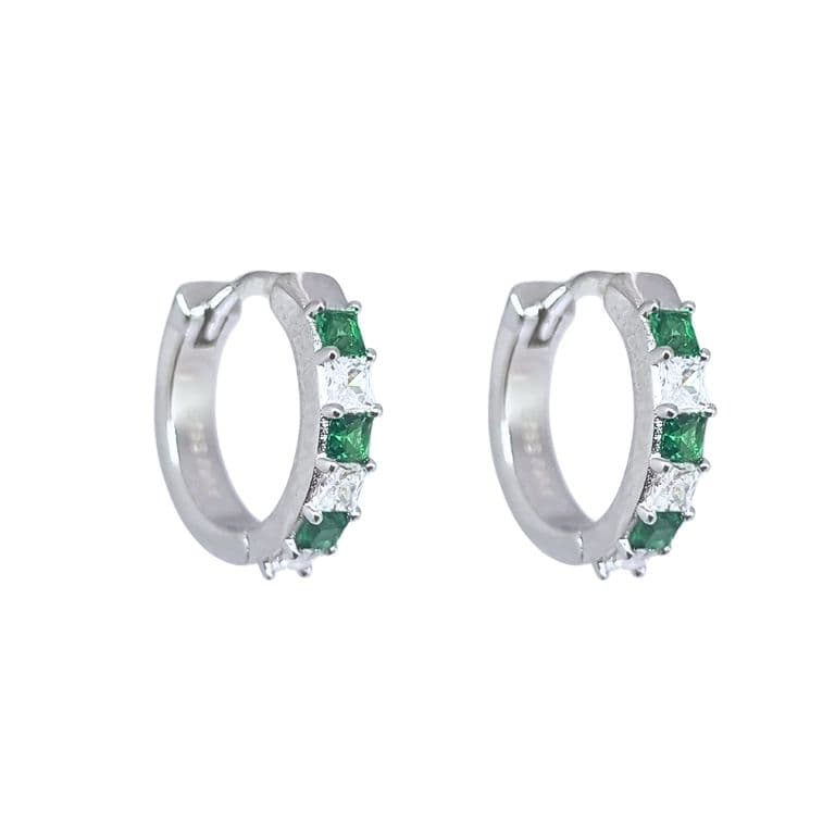 Aros Argollas Esmeralda/Zafiro con Circones 15mm Plata 925 Verde 15