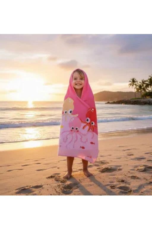 Toalla Playa Piscina Nina Capucha Diseno Pulpo Rosa Rosa TALLA UNICA