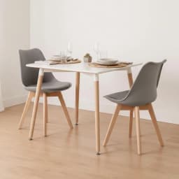 Comedor Mesa Aroa Blanca 80x80 cm + 2 Sillas Tulip Gris Gris claro