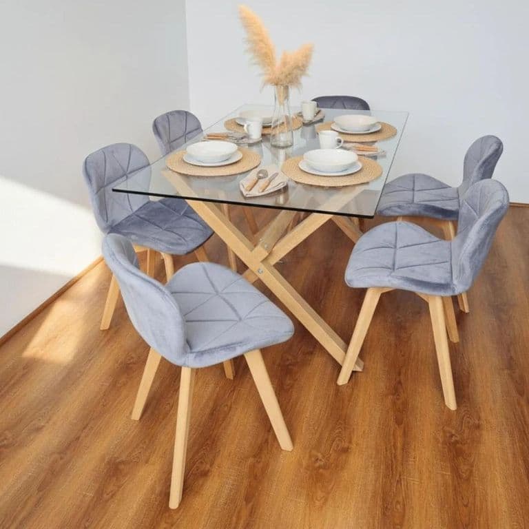 Comedor Moderno Mesa Xinia 140x90 + 6 Sillones Rubik Velvet Gris Gris oscuro