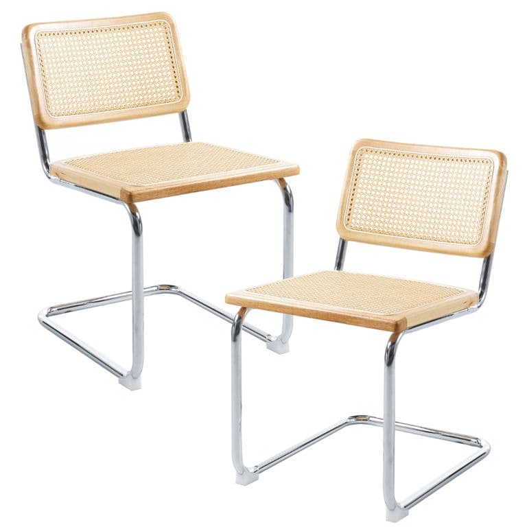 Pack 2 Silla Voladiza color Natural - Ratan & Metal - Comedor/Living Madera clara