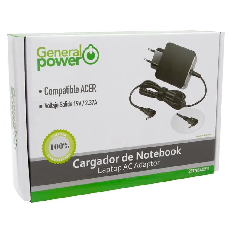 CARGADOR NOTEBOOK ACER 19V 2,37A PTA. FINA ULTRABOOK