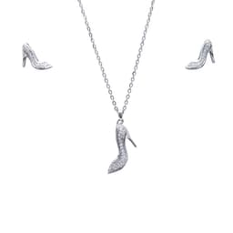 Collar + Aros Rectangular Zapato Rodinado 45cm Plata 925 Plateado 45