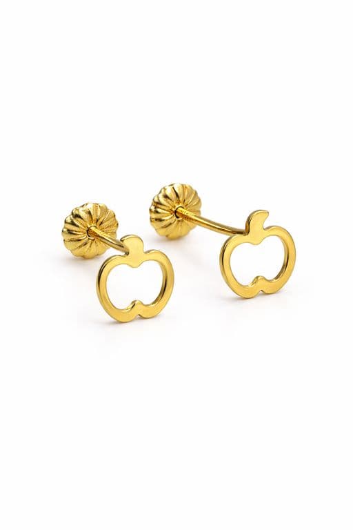 Aros Manzana Calada 5mm Oro 18K Atornillados 0.75gr Mujer Nina Hipoalergenicos
