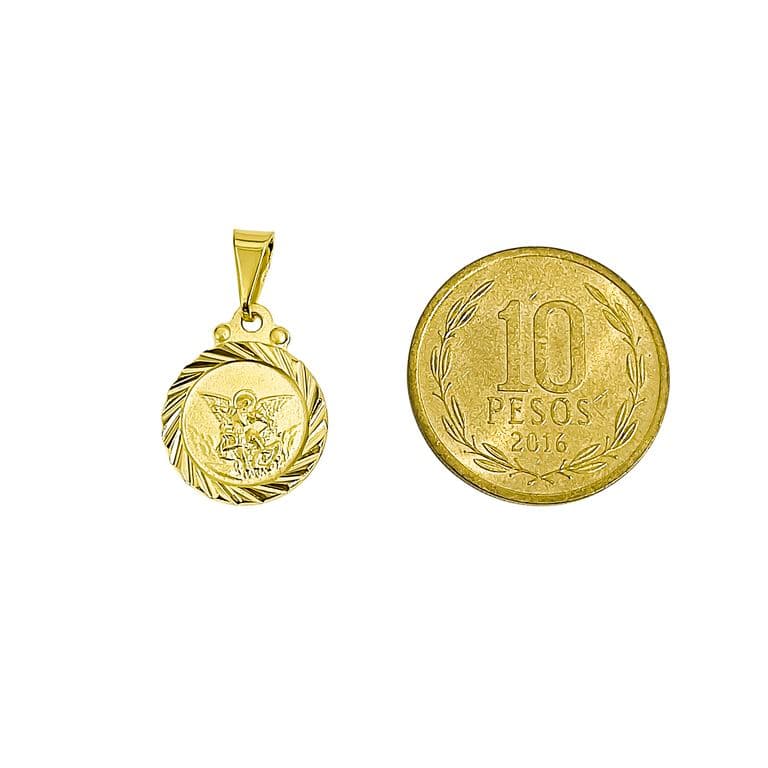 Colgante Medalla San Miguel Arcangel Borde 13mm Enchapado Oro 18K Dorado TALLA UNICA