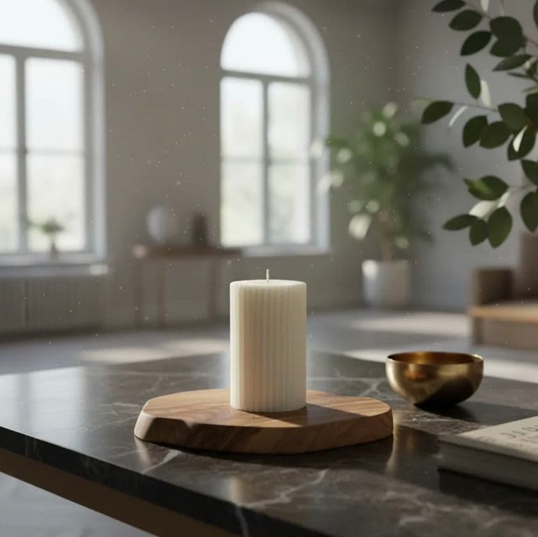 Velas de soja Pack 2 unidades Estriadas Cilindricas Nordicas Ribbed Pillar 8 cm Marfil/Blanca