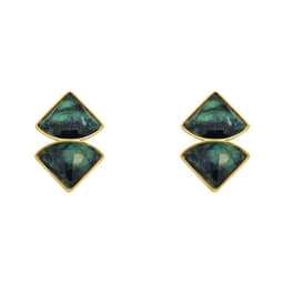 Aros Abanico Piedra Verde Enchapados en oro de 18k Dorado ...