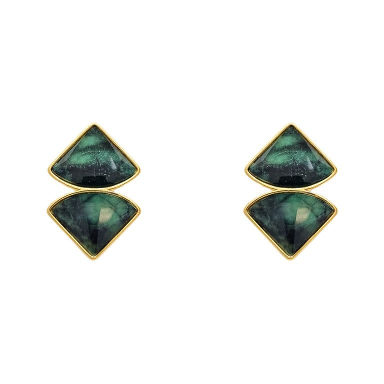 Aros Abanico Piedra Verde Enchapados en oro de 18k Dorado ...