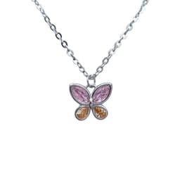 Collar Mariposa Rosada Rodinado Plata 925 Plateado 45