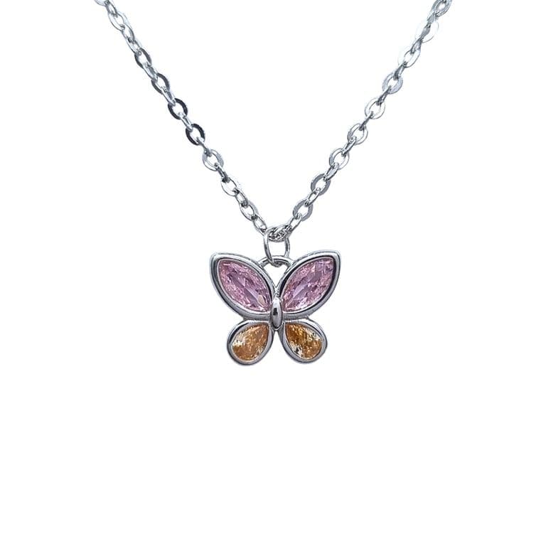 Collar Mariposa Rosada Rodinado Plata 925 Plateado 45