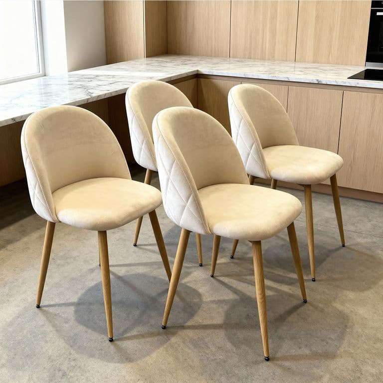 Pack 4 Silla Comedor Moderna Acolchada Metal Sora Velvet Beige Beige