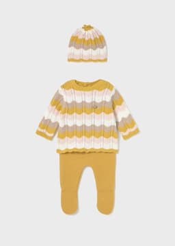 Conjunto 3 piezas tricot recien nacida Amarillo 0-1 MES