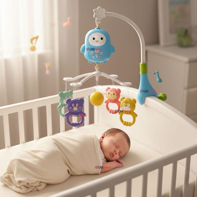 Movil Sonajero Giratorio Musical Bebe Nino Azul