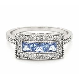 Anillo Art-Deco Vintage Rectangular Agua Marina Plata 925 Celeste 10