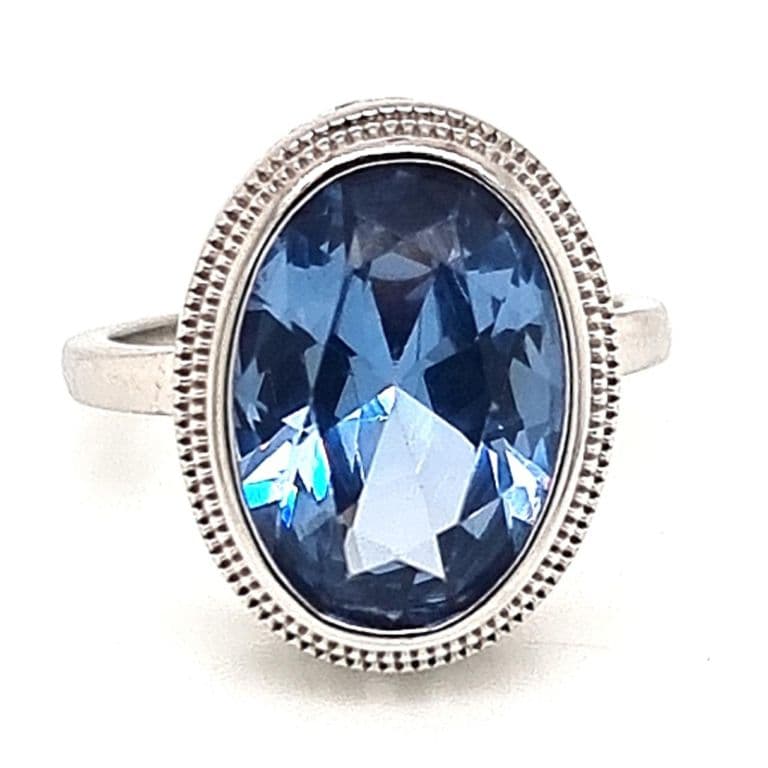 Anillo Agua Marina Ovalado Plata 925 Celeste 10
