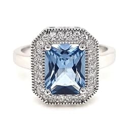 Anillo Rectangular Agua Marina Riel Plata 925 Celeste 10