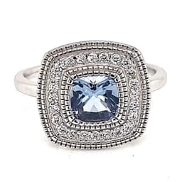 Anillo Halo Cuadrado Agua Marina Plata 925 Celeste 10