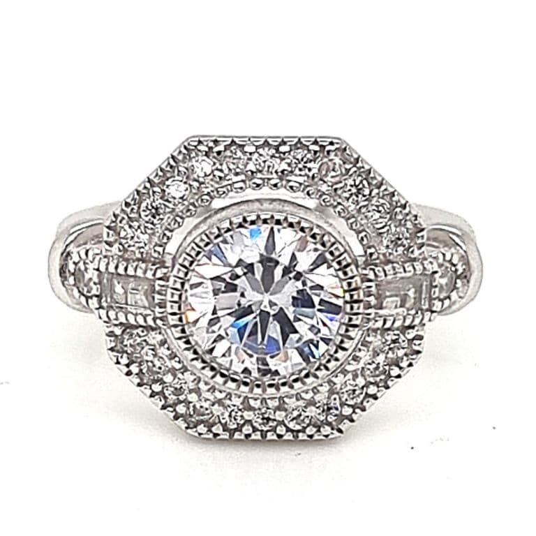 Anillo Halo Hexagonal Circones Plata 925 Plateado 10