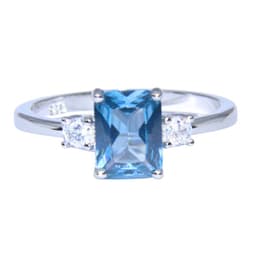 Anillo Solitario Agua Marina Rect Plata 925 Celeste 10