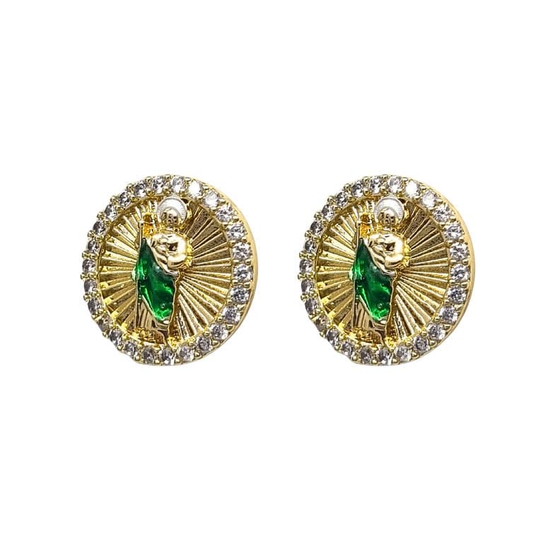 Aros Religioso Verde Enchapado en oro de 18k Dorado ...