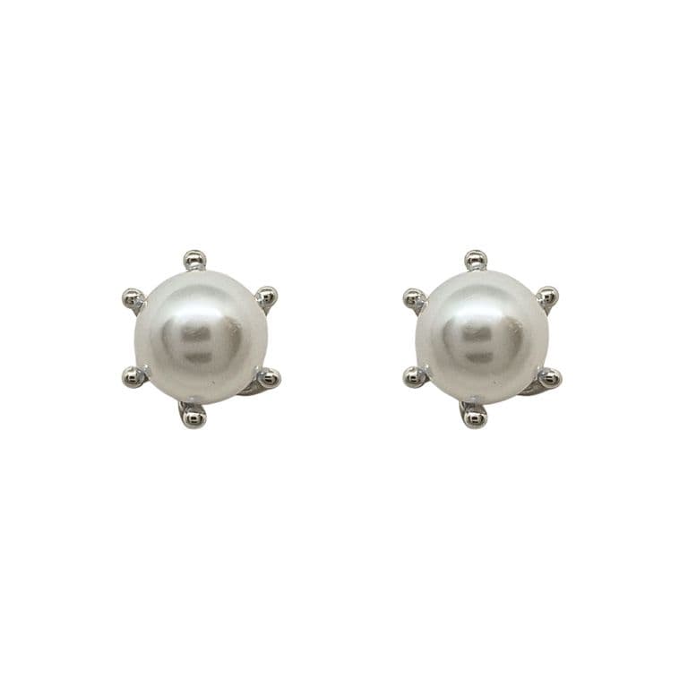 Aros Perla 8mm Pistilo Enchapado en Rodio Plateado ...