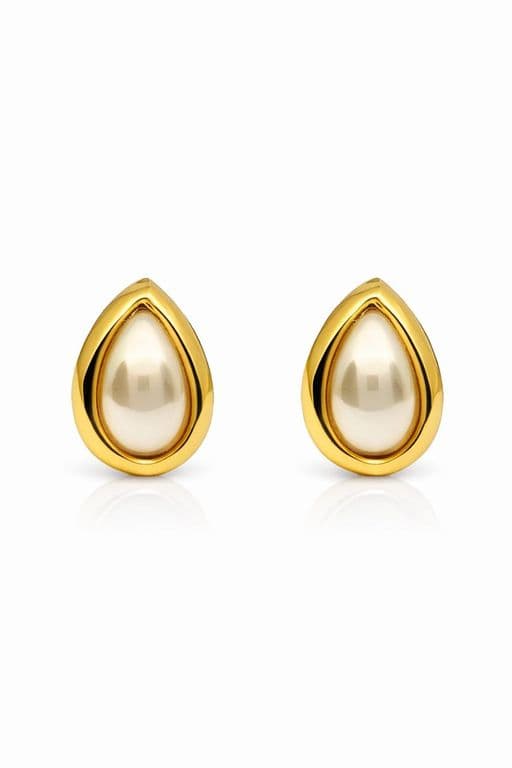 Aros Perla Gota Clip Enchapado en oro de 18k Dorado ...